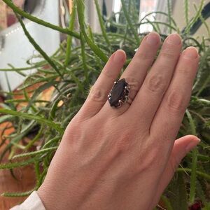 Sterling silver vintage Mexico ring with smoky brown stone